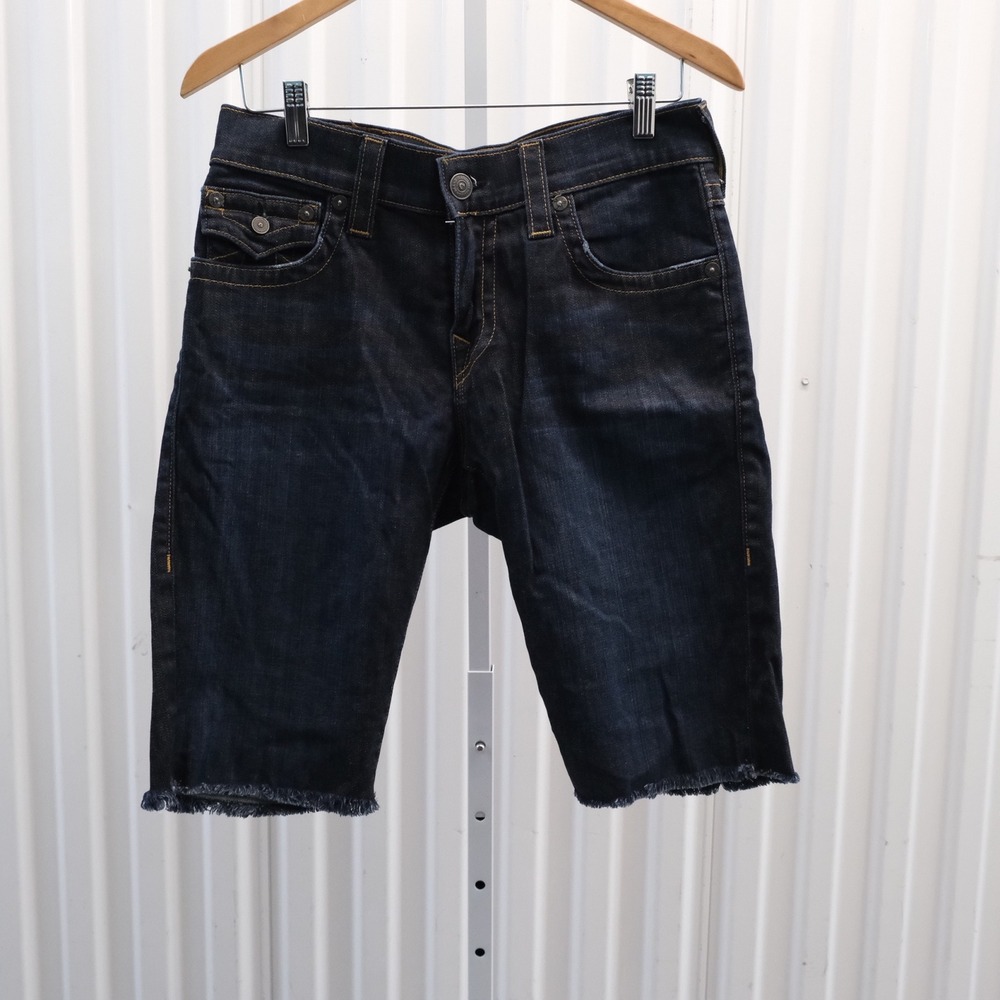 True Religion Ricky Denim Shorts Mens 30 Dark Wash Raw Hem  Relaxed Straight